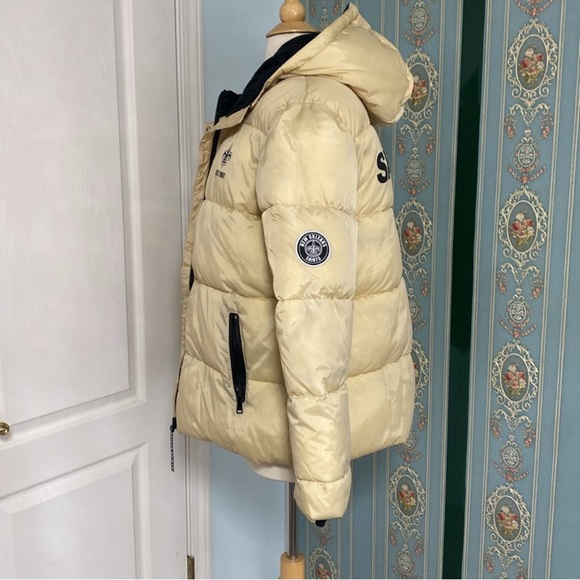 New Orleans Saints Erin Andrews Gold Puffer Jacket Women’s Medium Hooded NFL - Picture 6 of 9